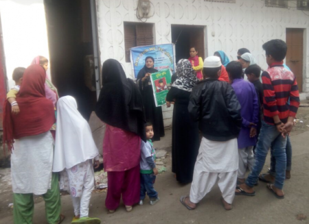 Indian community health worker trained by Operation Eyesight educates her community about eye health and general wellness